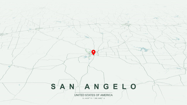 Modern minimalist vector map of San Angelo, Texas, USA. High-quality scalable illustration of San Angelo city grid, Concho River confluence layout, Lake Nasworthy for posters design.