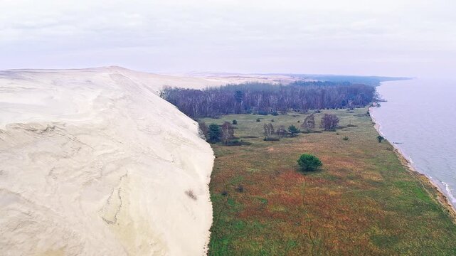 Drone footage flying alongside the massive Parnidis sand dune on the Curonian Spit in Lithuania