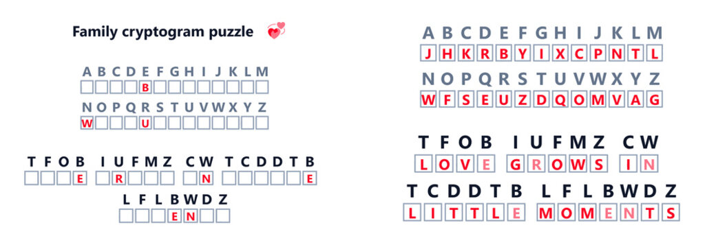 Family cryptogram puzzle with letters and hidden messages  