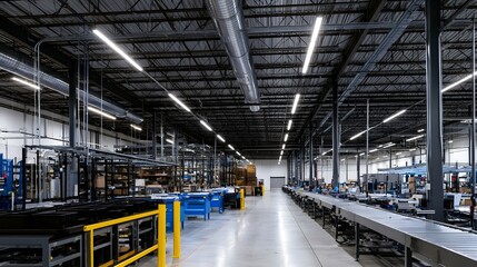 Fototapeta premium A dynamic view of a structured industrial facility showcasing balanced illumination and modern architectural design