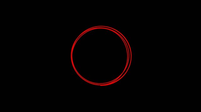 Animated Red Marker Continuous Line Scribble Round Circle Draw On Transparent Alpha