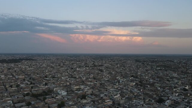 Aerial Hyperlapse of Bahawalpur Skyline at Sunset with the skyline of City and Urban Landscape, Punjab Pakistan