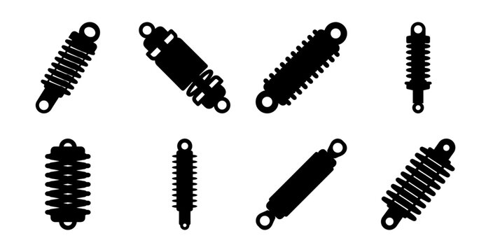 Black metal coil spring buttons set - Eight stylish black metal coil spring buttons arranged neatly for design and illustration use.