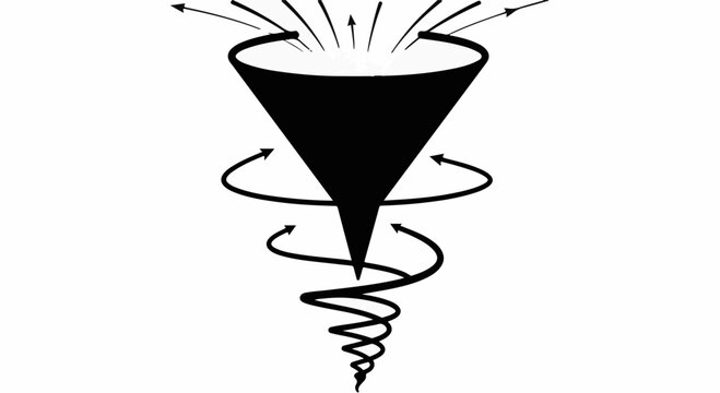 Abstract funnel with swirling arrows representing data processing or transformation.
