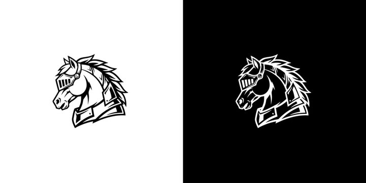 Stylized Horse Head in Armor - A Bold Emblematic Design.