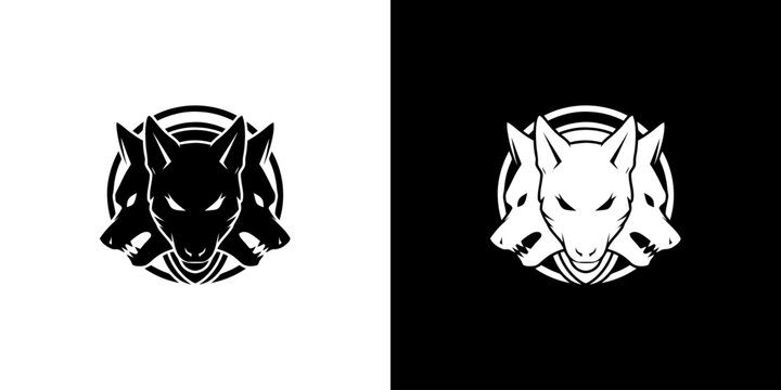 Three-Headed Dog Emblem - A Striking Monochromatic Design.