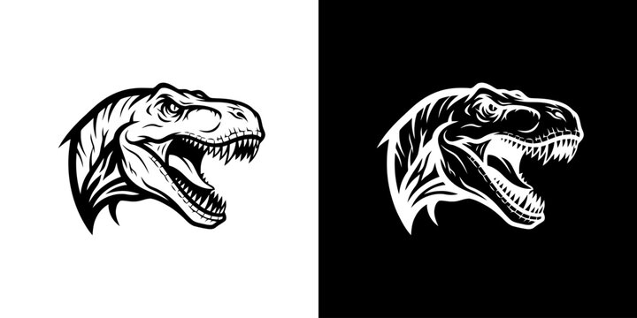 Tyrannosaurus Rex Head Illustration in Black and White.