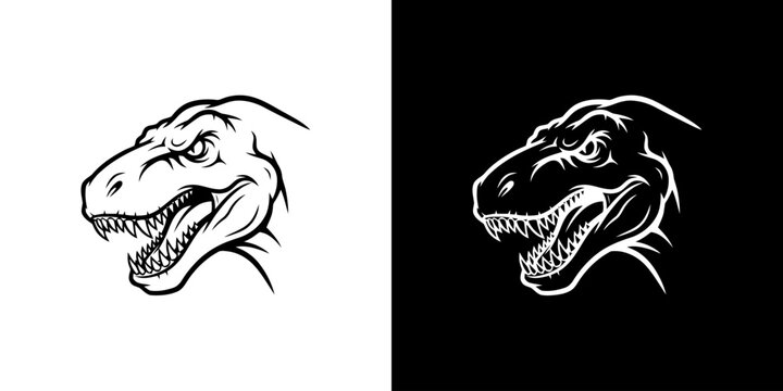 Tyrannosaurus Rex Head Illustration - A Study in Contrasting Styles.