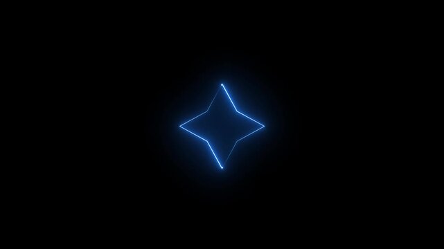 Abstract glowing purple star shape on a black background animated video.