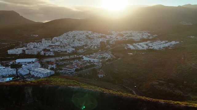 Sunrise over Agaete coastal cliffs and Atlantic Ocean, Gran Canaria, Spain