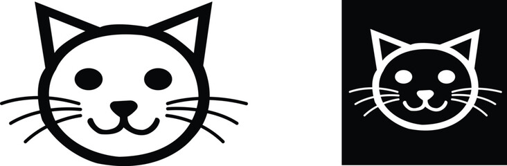 Black and white simple cat face icons on white and black backgrounds kitten feline © MohammadGolap