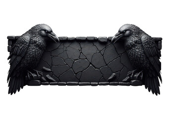 Obraz premium Two ravens sitting on a cracked stone sign isolated on transparent background