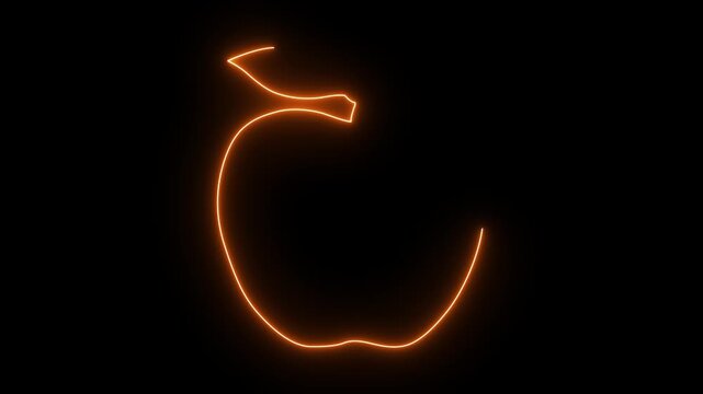 A glowing neon apple silhouette against a dark background.4k video.