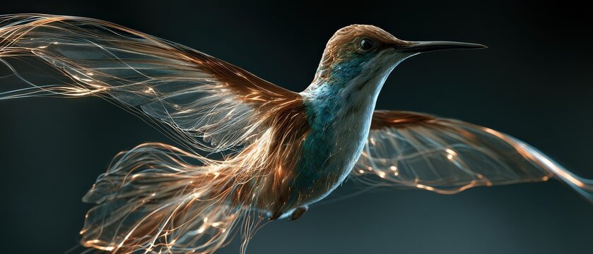 Fiber optic hummingbird with glowing light wings