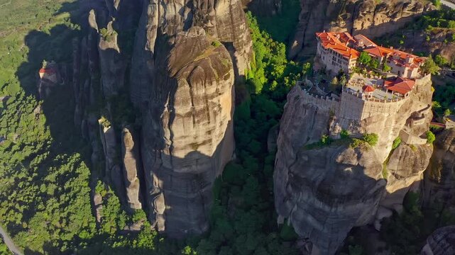 Christian abbey. Meteora remote mountains of Greece