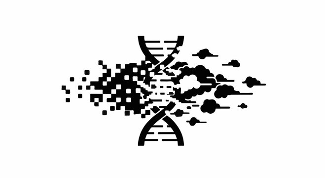 Abstract representation of DNA fragmentation and decay, symbolizing genetic breakdown or mutation.