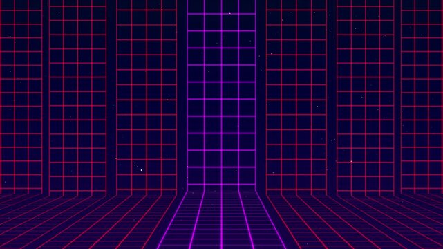 Retro 80s Style Neon Grid Background Animation.