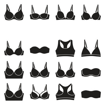Collection of various womens bra styles icons with lingerie underwear clothing