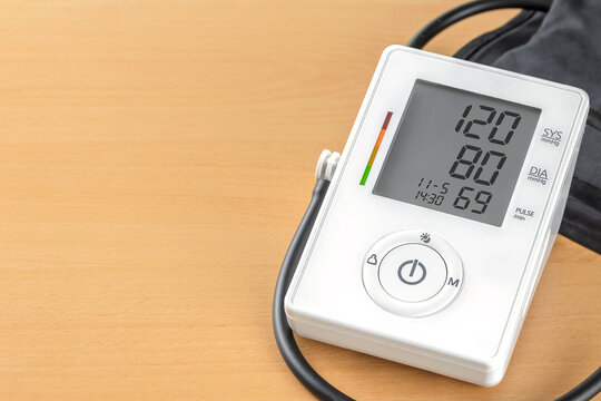 Closeup Digital Blood Pressure Monitor With Cuff