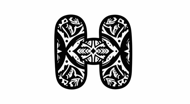 Intricate tribal pattern forming the letter H on a white background