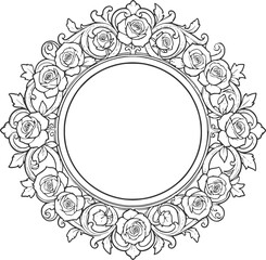 Obraz premium Vintage Floral Classic Circular Frame Silhouette