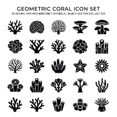 Geometric coral icon set of 25 ocean inspired abstract symbols with underwater © Saharima