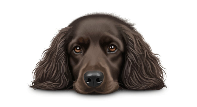 Cute brown dog English Springer Spaniel face closeup isolated on white background