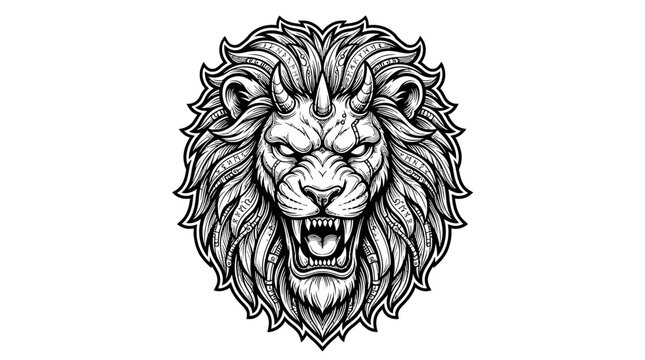 Fierce Lion Head Illustration with Detailed Mane.