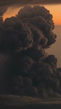 Vertical video: Rising plume forming cap from deck bulging from updrafts showing left flashes