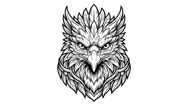 Intricate Griffin Head Illustration with Fierce Eyes.