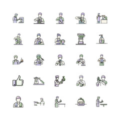 Fototapeta premium Coffee Barista Icon Set or Vector Illustrations of Baristas at Work