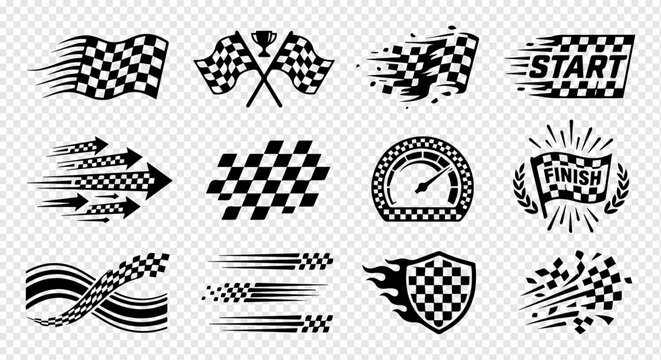 Racing Graphics Bundle with Checkered Patterns Speed Effects and Automotive Symbols
