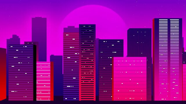 Retro Synthwave Cityscape Loop with Vibrant Neon Lights.
