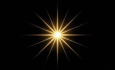 Fototapeta premium bright golden star light burst with radiant beams on black background