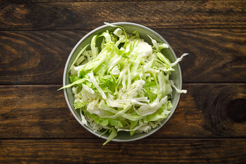 Cabbage cut and shredded. Fresh raw white chopped Cabbage