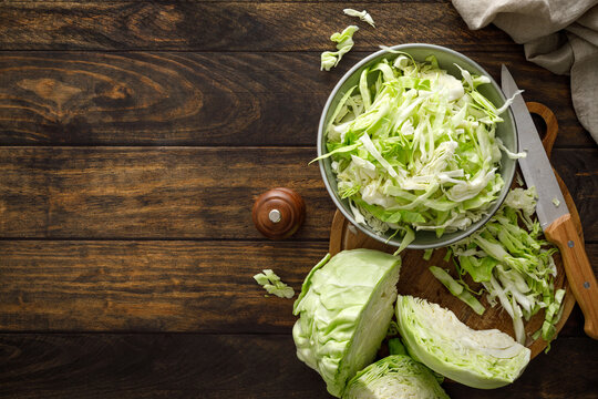 Cabbage cut and shredded. Fresh raw white chopped Cabbage