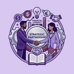 Naklejka premium Business Collaboration And Financial Growth Strategy Iconography