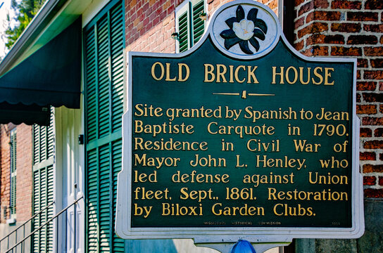 Old Brick House in Biloxi Mississippi, 1850 French Colonial Home and Mississippi Landmark on the National Register of Historic Places