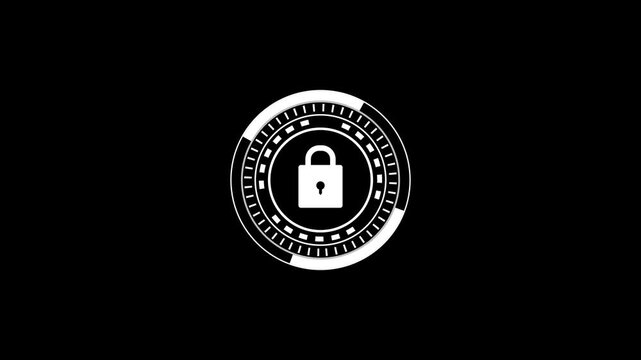 Cyber security lock icon animation on black background.Abstract lock icon,security icon,safety lock,privacy lock,lock icon animation.