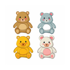 Obraz premium Four Cute Cartoon Teddy Bears in Flat Style