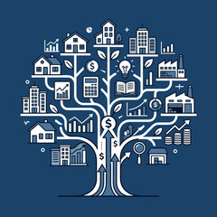 Fototapeta premium Concept Of Business Growth Symbolized By A Financial Tree Of Knowledge