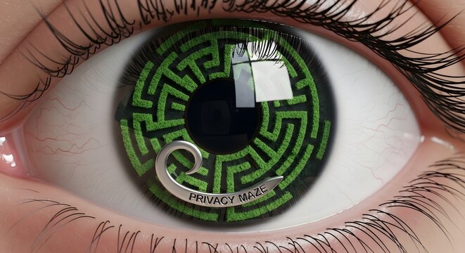 Close-up of eye with green iris and maze pattern