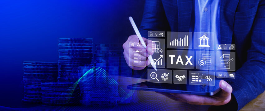 Online tax payment and financial planning concept. analyzing financial data and tax calculation to complete Individual income tax return, Government, state taxes, report. not ai