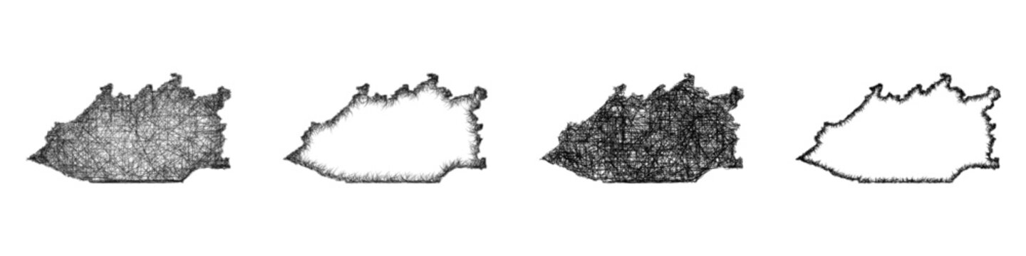 Monochrome sketch Qaraghandy (Kazakhstan) outline map design set