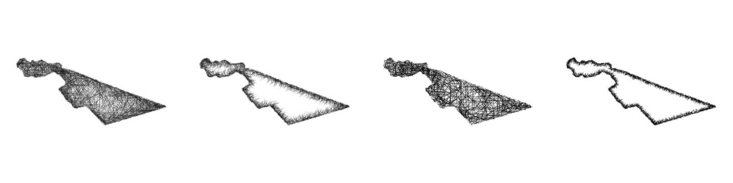 Sketch black and white Zarqa (Jordan) outline map design set