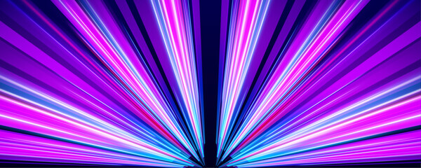 Dynamic glowing currents travel through layered abstract space. Smooth gradients and bright accents create a futuristic atmosphere. The scene illustrates motion, energy, and advanced technology. © IvanLi