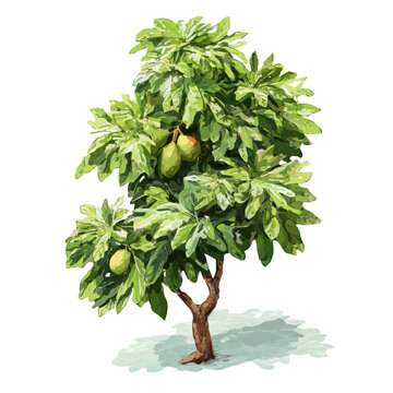 Breadfruit Tree, isolated watercolor element on white background