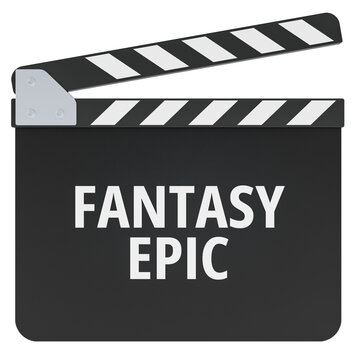 Fantasy Epic concept with movie clapperboard. 3D rendering