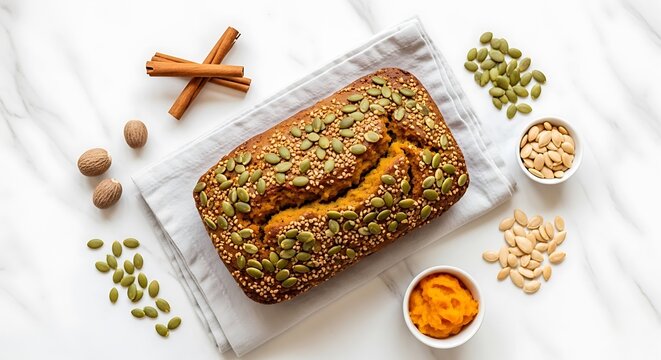 Delicious pumpkin spice bread ingredients.