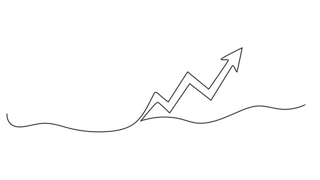 Hand drawn arrow pointing up sign continuous one line art single drawing on white background minimalist presentation symbol 4k animation video